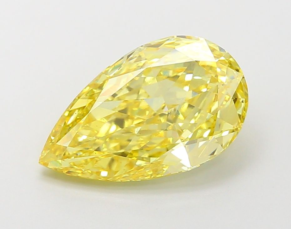 Lab-Grown Pear Diamond - 3.46 Carats, Fancy Vivid Yellow Color, VS2 Clarity - Certified by IGI - Report Number: LG675557437