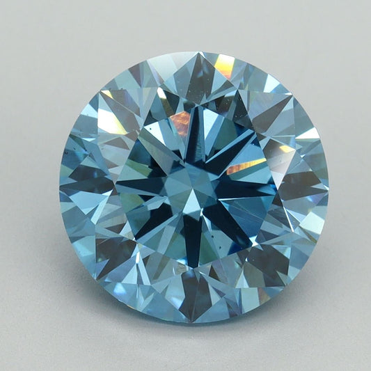 Lab-Grown Round Diamond - 5.02 Carats, Fancy Vivid Blue Color, VS2 Clarity - Certified by IGI - Report Number: LG644430769
