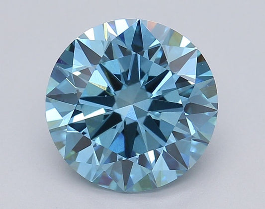 Lab-Grown Round Diamond - 2.46 Carats, Fancy Vivid Blue Color, VS2 Clarity - Certified by IGI - Report Number: LG615361341