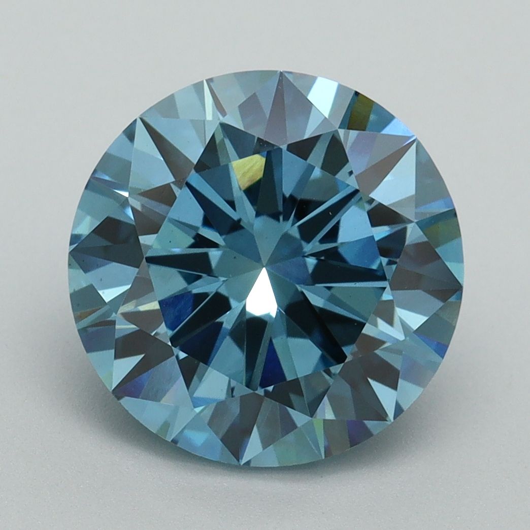 Lab-Grown Round Diamond - 4.01 Carats, Fancy Vivid Blue Color, VVS2 Clarity - Certified by IGI - Report Number: LG638454317