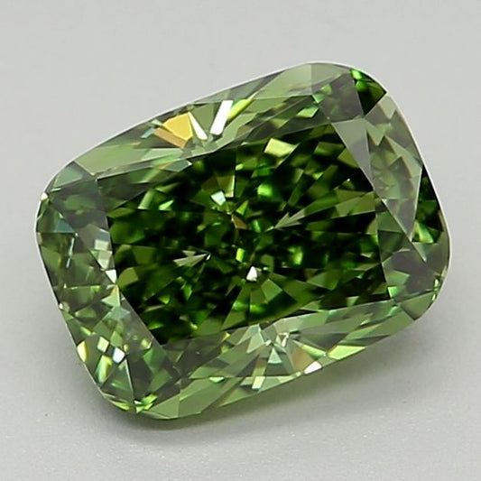 Lab-Grown Cushion Diamond - 1.36 Carats, Fancy Vivid Green Color, VS1 Clarity - Certified by IGI - Report Number: LG660445405