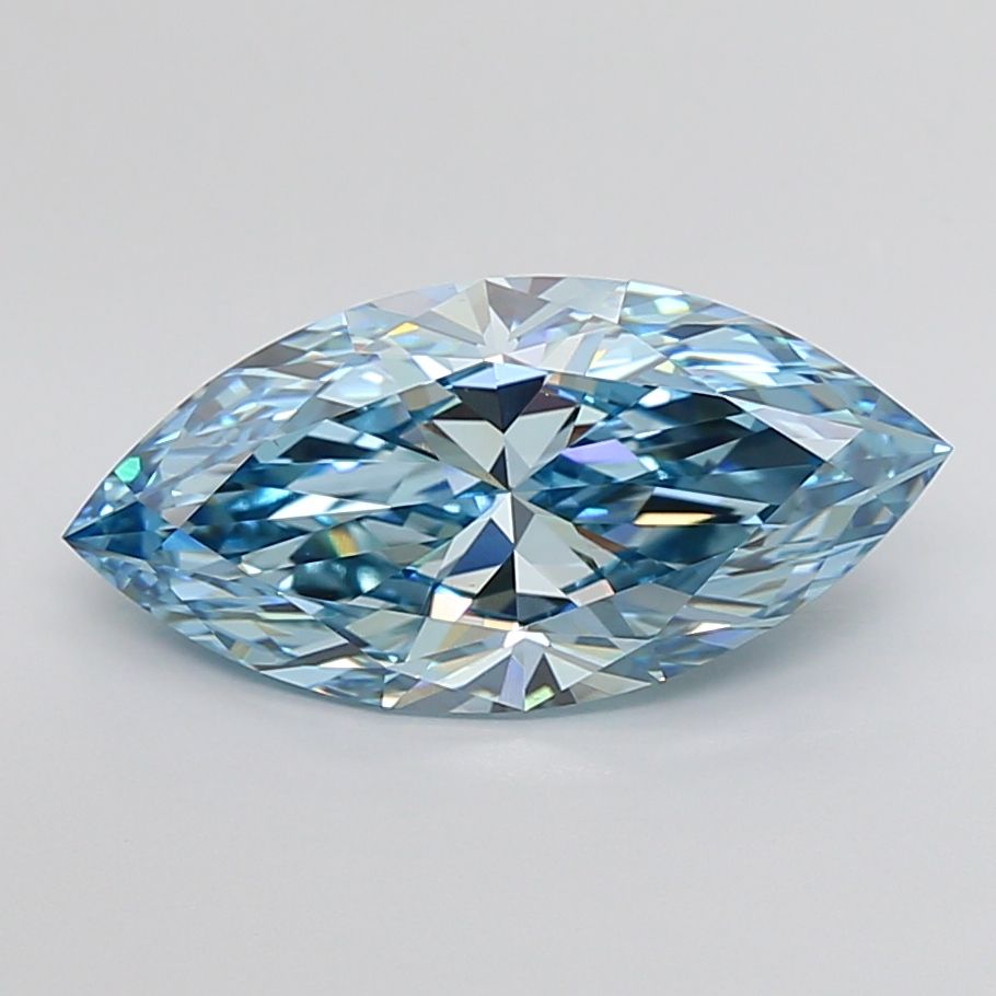 Lab-Grown Marquise Diamond - 4.53 Carats, Fancy Vivid Blue Color, VS1 Clarity - Certified by IGI - Report Number: LG647452011
