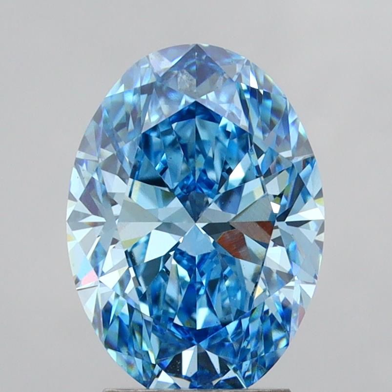 Lab-Grown Oval Diamond - 3.02 Carats, Fancy Vivid Blue Color, VS2 Clarity - Certified by IGI - Report Number: LG632480010
