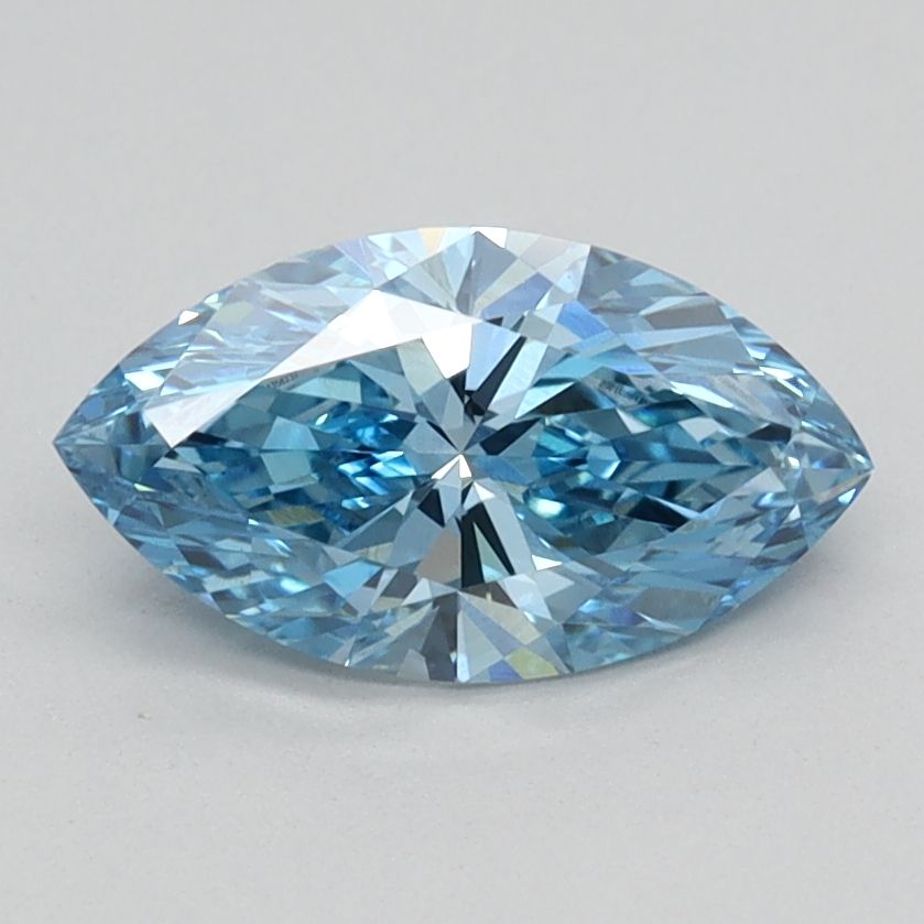 Lab-Grown Marquise Diamond - 0.81 Carats, Fancy Vivid Blue Color, VVS2 Clarity - Certified by IGI - Report Number: LG584358237