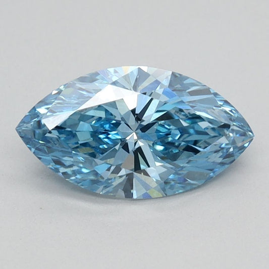 Lab-Grown Marquise Diamond - 0.81 Carats, Fancy Vivid Blue Color, VVS2 Clarity - Certified by IGI - Report Number: LG584358237