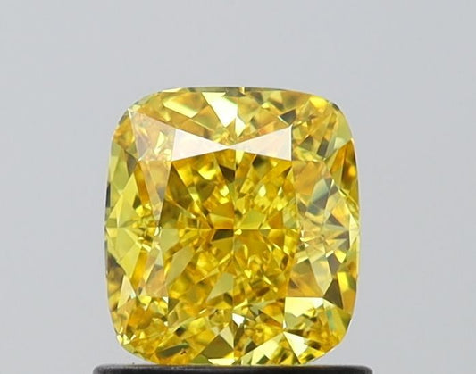 Lab-Grown Cushion Diamond - 1.15 Carats, Fancy Vivid Yellow Color, VVS2 Clarity - Certified by IGI - Report Number: LG641477407