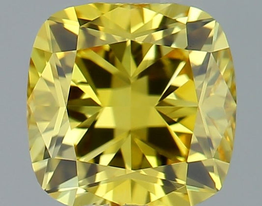 Lab-Grown Cushion Diamond - 0.5 Carats, Fancy Vivid Yellow Color, VVS1 Clarity - Certified by IGI - Report Number: LG639427156