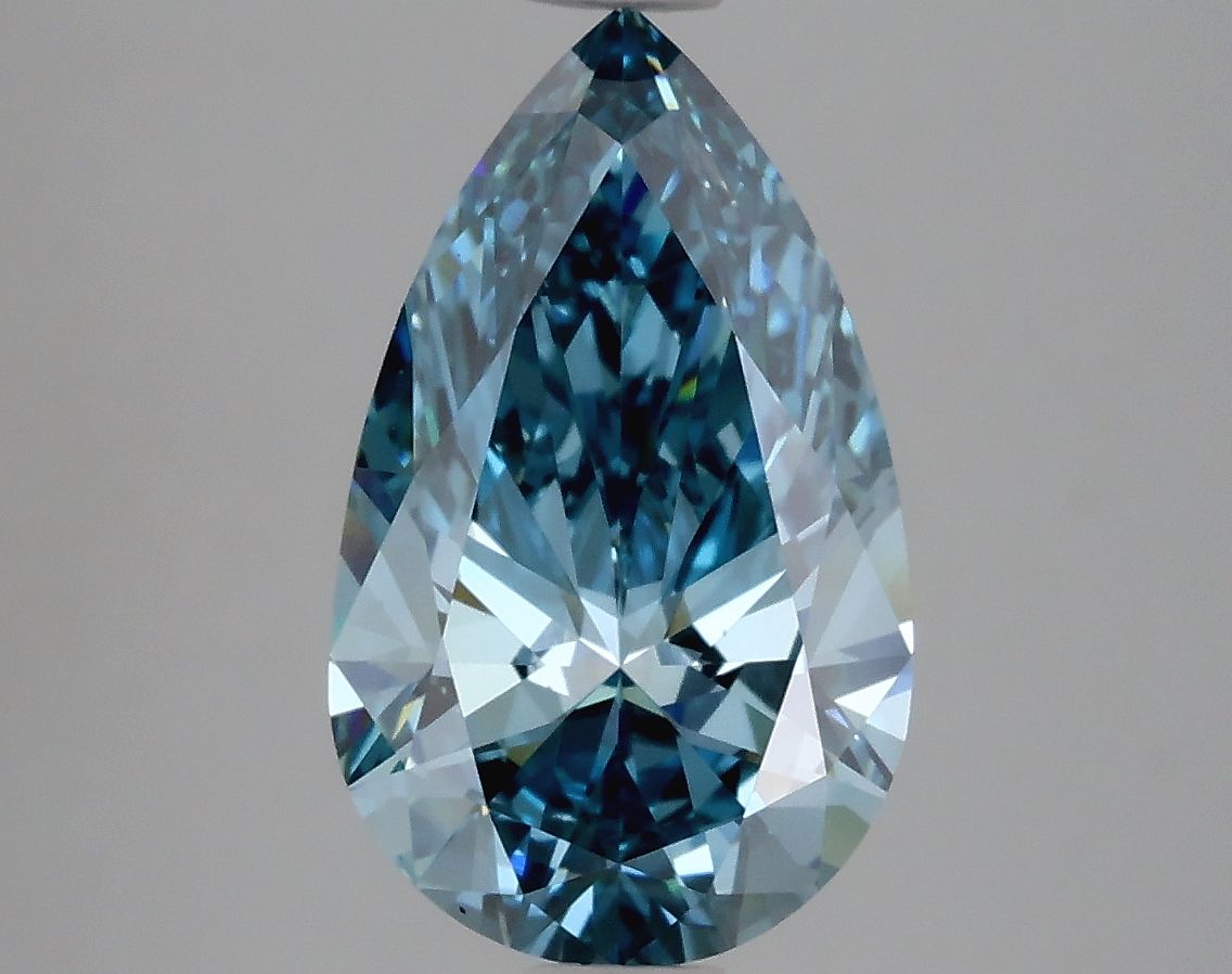 Lab-Grown Pear Diamond - 3.09 Carats, Fancy Vivid Blue Color, VS1 Clarity - Certified by IGI - Report Number: LG633446303