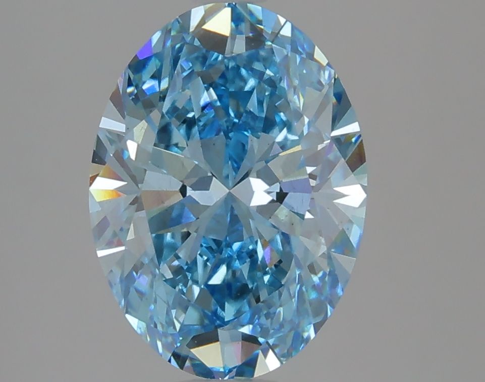 Lab-Grown Oval Diamond - 2.96 Carats, Fancy Vivid Blue Color, VS2 Clarity - Certified by IGI - Report Number: LG633474291