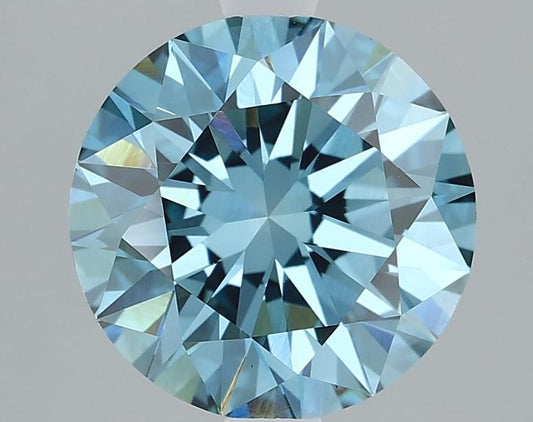 Lab-Grown Round Diamond - 2.1 Carats, Fancy Vivid Blue Color, VVS2 Clarity - Certified by IGI - Report Number: LG610317198