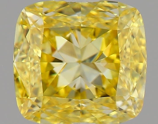 Lab-Grown Cushion Diamond - 0.73 Carats, Fancy Vivid Yellow Color, VVS2 Clarity - Certified by IGI - Report Number: LG637443719