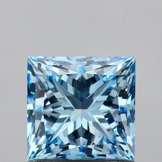 Lab-Grown Princess Diamond - 1.01 Carats, Fancy Vivid Blue Color, VVS2 Clarity - Certified by IGI - Report Number: LG632480008