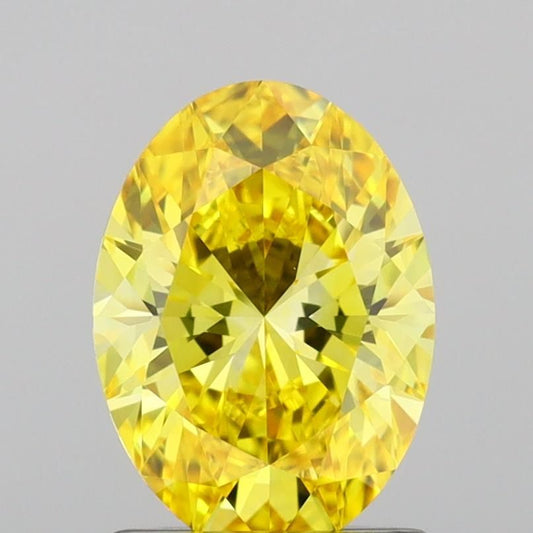 Lab-Grown Oval Diamond - 1.03 Carats, Fancy Vivid Yellow Color, VVS2 Clarity - Certified by IGI - Report Number: LG691540000