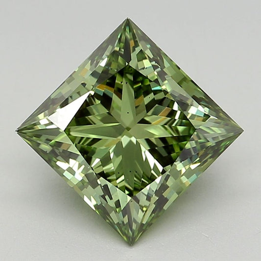 Lab-Grown Princess Diamond - 2.65 Carats, Fancy Vivid Green Color, VS2 Clarity - Certified by IGI - Report Number: LG660445409