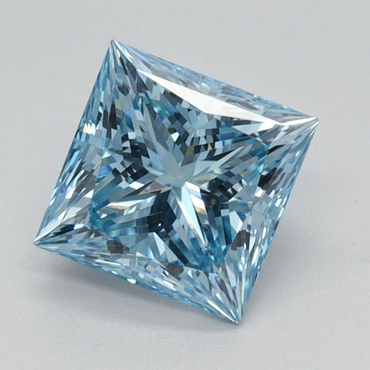 Lab-Grown Princess Diamond - 1.37 Carats, Fancy Vivid Blue Color, VVS2 Clarity - Certified by IGI - Report Number: LG615366402