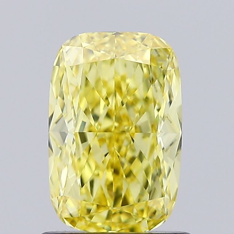 Lab-Grown Cushion Diamond - 1.13 Carats, Fancy Vivid Yellow Color, VVS2 Clarity - Certified by IGI - Report Number: LG656496409