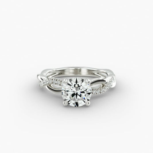 Natural Diamond Rihire 14K White Gold (Size US 8) (0.75ct)