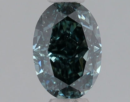 Lab-Grown Oval Diamond - 0.54 Carats, Fancy Deep Blue Green Color, VS1 Clarity - Certified by IGI - Report Number: LG620409866