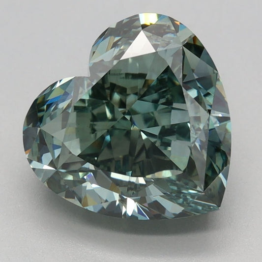 Lab-Grown Heart Diamond - 3.04 Carats, Fancy Vivid Green Color, VVS2 Clarity - Certified by IGI - Report Number: LG655444969