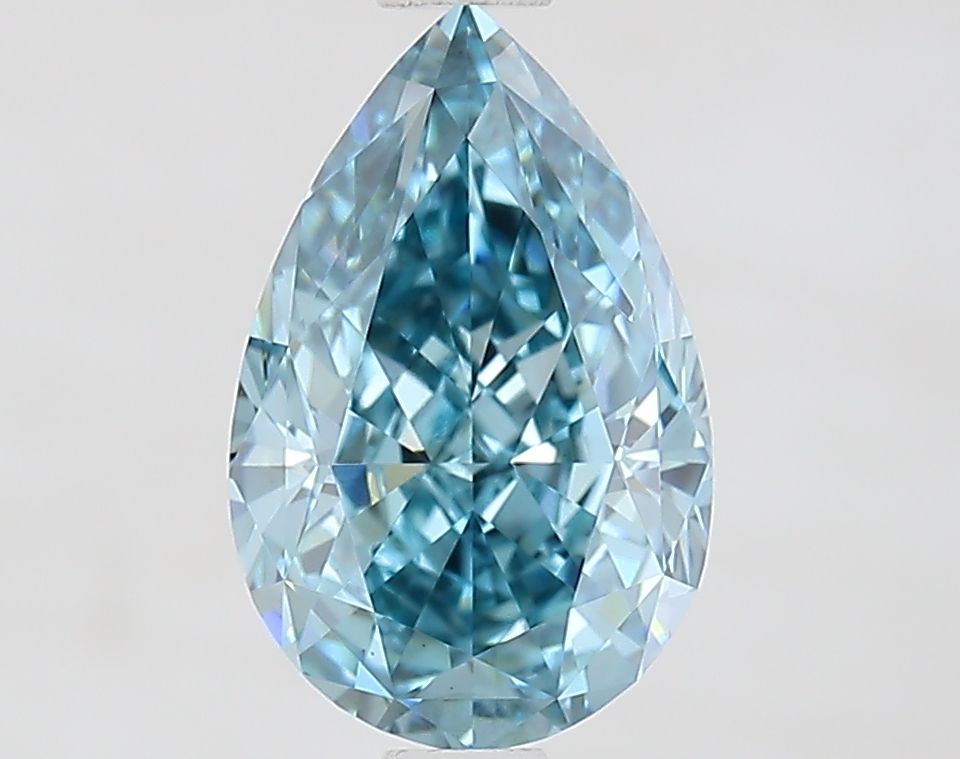 Lab-Grown Pear Diamond - 1.55 Carats, Fancy Vivid Greenish Blue Color, VS1 Clarity - Certified by IGI - Report Number: LG673405397