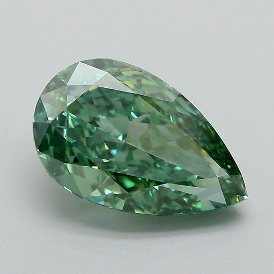 Lab-Grown Pear Diamond - 4.04 Carats, Fancy Vivid Green Color, VVS2 Clarity - Certified by IGI - Report Number: LG675583791