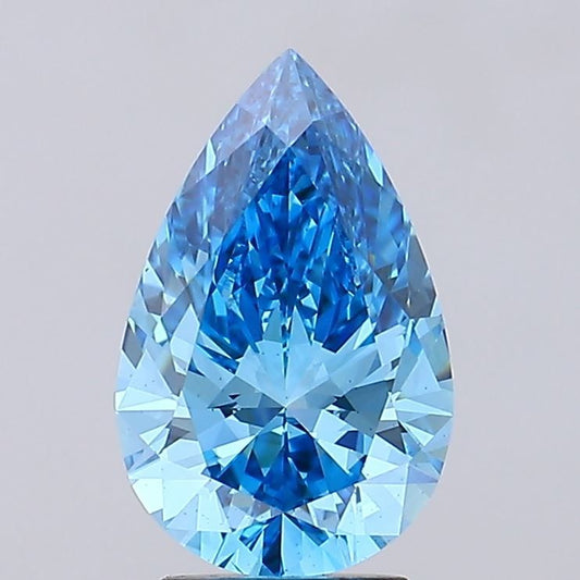 Lab-Grown Pear Diamond - 2.98 Carats, Fancy Vivid Blue Color, VS2 Clarity - Certified by IGI - Report Number: LG677578671