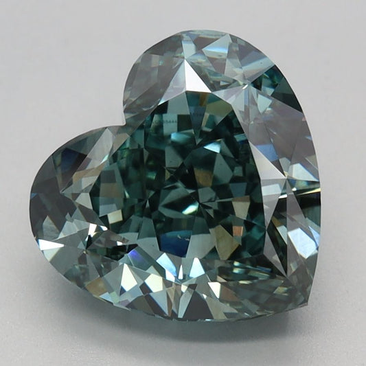Lab-Grown Heart Diamond - 3.03 Carats, Fancy Vivid Green Color, VVS2 Clarity - Certified by IGI - Report Number: LG655444973