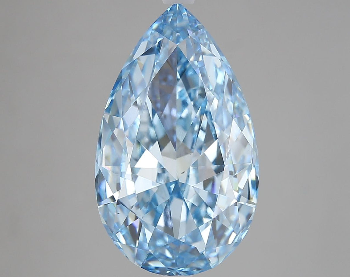 Lab-Grown Pear Diamond - 7.06 Carats, Fancy Vivid Blue Color, VS1 Clarity - Certified by IGI - Report Number: LG654401348