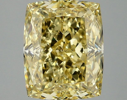 Lab-Grown Cushion Diamond - 3.09 Carats, Fancy Vivid Yellow Color, VS2 Clarity - Certified by IGI - Report Number: LG675550979