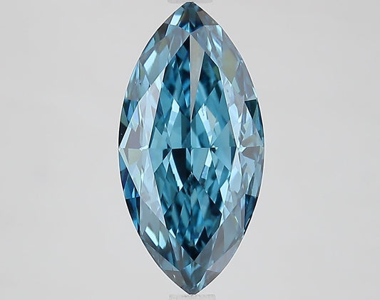 Lab-Grown Marquise Diamond - 3.07 Carats, Fancy Vivid Blue Color, VS1 Clarity - Certified by IGI - Report Number: LG687572470