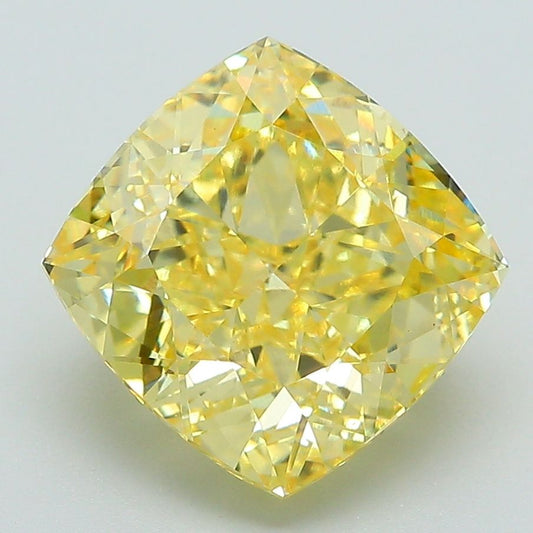 Lab-Grown Cushion Diamond - 4.6 Carats, Fancy Vivid Yellow Color, VS1 Clarity - Certified by IGI - Report Number: LG675525070