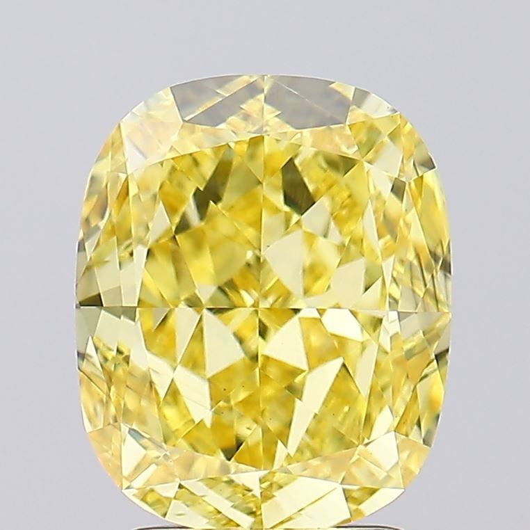 Lab-Grown Cushion Diamond - 2.5 Carats, Fancy Vivid Yellow Color, VS2 Clarity - Certified by IGI - Report Number: LG625421373