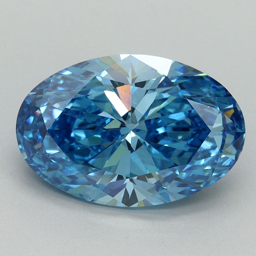 Lab-Grown Oval Diamond - 3.6 Carats, Fancy Vivid Blue Color, VVS2 Clarity - Certified by IGI - Report Number: LG644438624