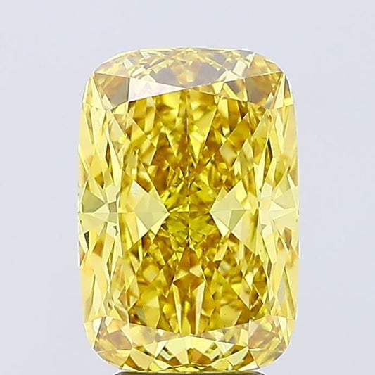 Lab-Grown Cushion Diamond - 5.07 Carats, Fancy Vivid Yellow Color, VS1 Clarity - Certified by IGI - Report Number: LG651497485