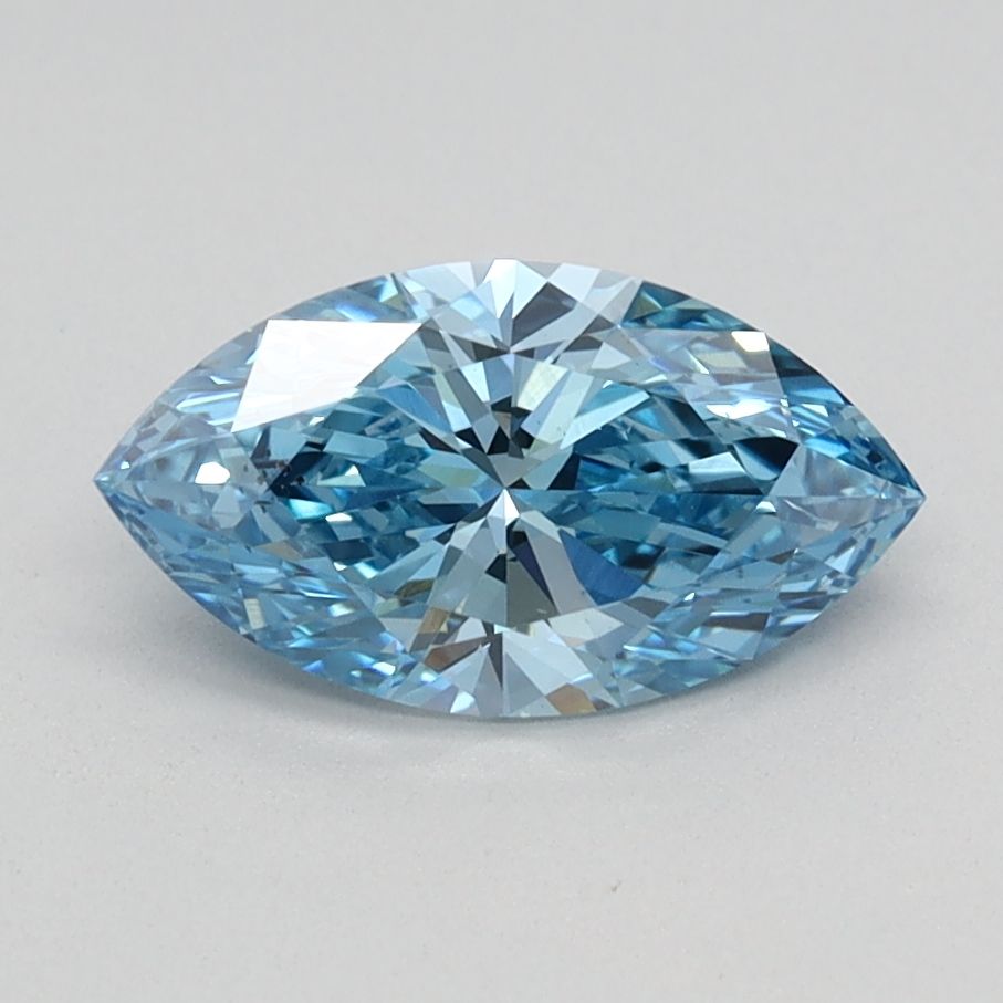 Lab-Grown Marquise Diamond - 0.84 Carats, Fancy Vivid Blue Color, VS2 Clarity - Certified by IGI - Report Number: LG584358238