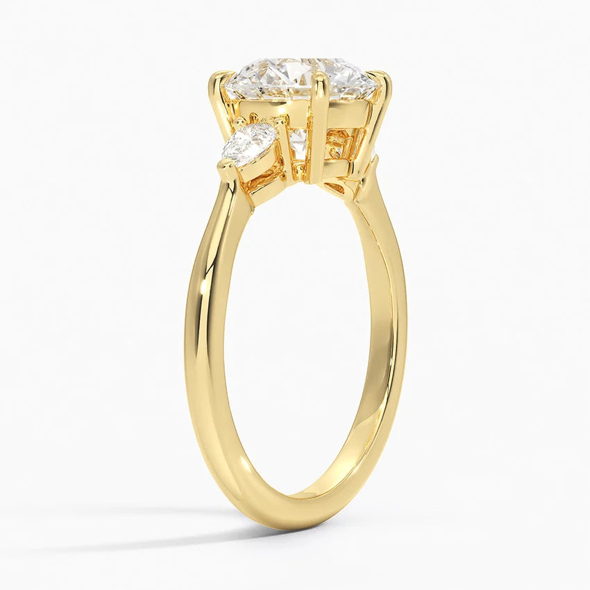 Lab Grown 3 Star 14k Yellow Gold Round ring With Center Stone