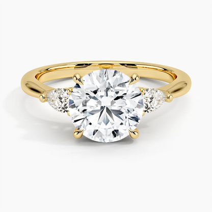 Lab Grown 3 Star 14k Yellow Gold Round ring With Center Stone