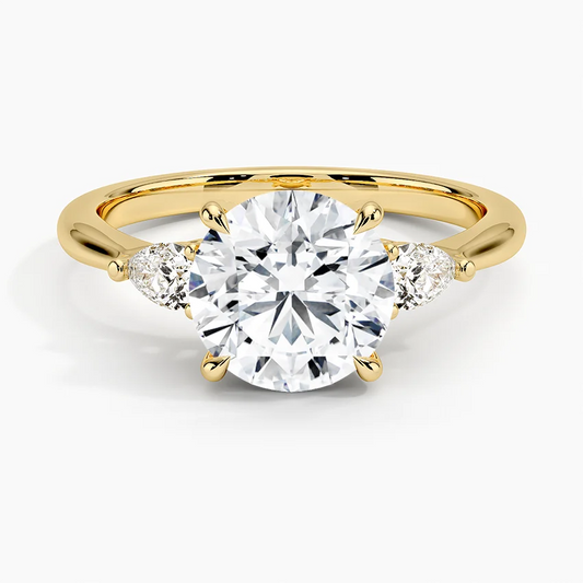 Lab Grown 3 Star 14k Yellow Gold Round ring With Center Stone