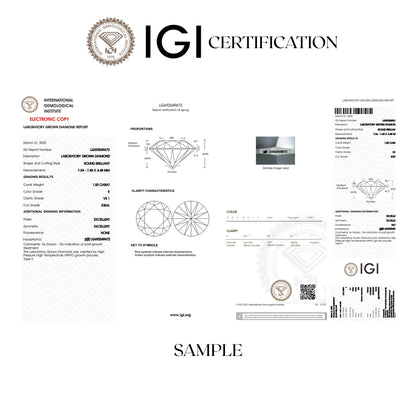 IGI Certified Round Lab Grown Diamond – D–E Color, VS1+ Clarity, Excellent Cut (1ct–4ct)