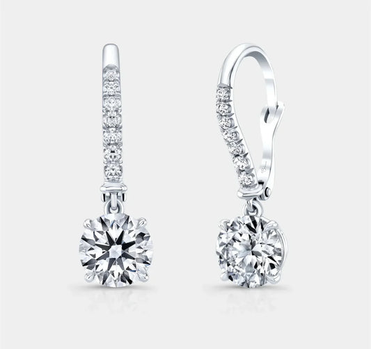 Boucles d'oreilles pendantes à levier, cultivées en laboratoire, or blanc 14 carats (poids total : 4,25 ct)