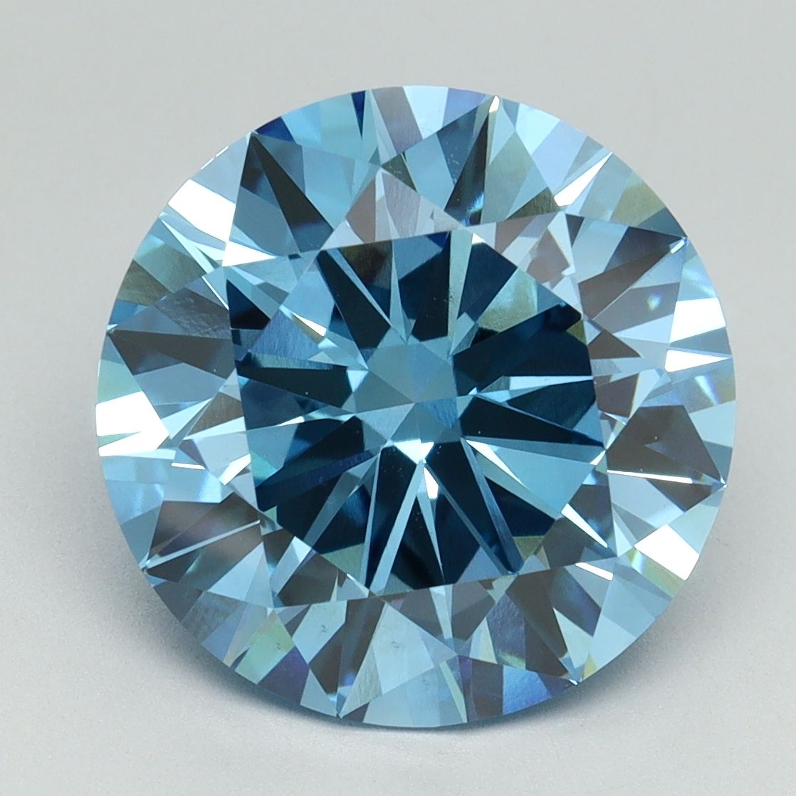 Lab-Grown Round Diamond - 6.1 Carats, Fancy Vivid Blue Color, VS1 Clarity - Certified by IGI - Report Number: LG644432009
