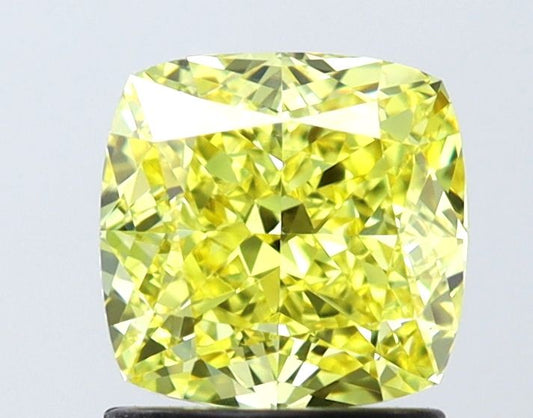 Lab-Grown Cushion Diamond - 1.58 Carats, Fancy Vivid Yellow Color, VVS2 Clarity - Certified by IGI - Report Number: LG646473202