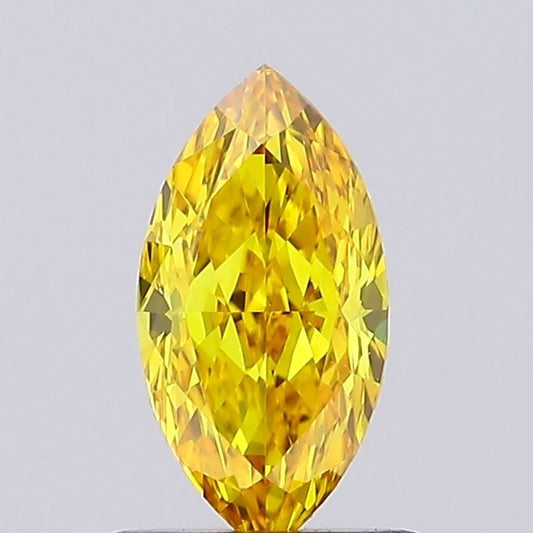 Lab-Grown Marquise Diamond - 0.75 Carats, Fancy Vivid Yellow Color, VS1 Clarity - Certified by IGI - Report Number: LG666412197