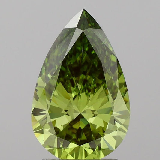 Lab-Grown Pear Diamond - 2.51 Carats, Fancy Vivid Green Color, VS2 Clarity - Certified by IGI - Report Number: LG687560474