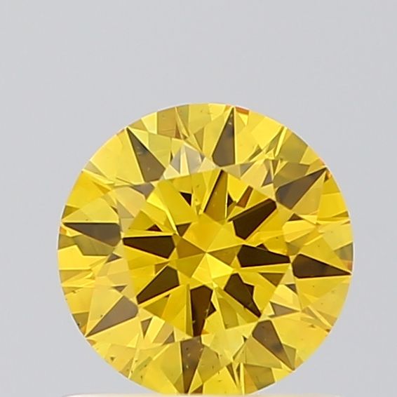 Lab-Grown Round Diamond - 0.61 Carats, Fancy Vivid Yellow Color, VS2 Clarity - Certified by IGI - Report Number: LG674546509