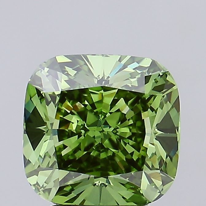 Lab-Grown Cushion Diamond - 3.01 Carats, Fancy Vivid Green Color, VS1 Clarity - Certified by IGI - Report Number: LG662483131