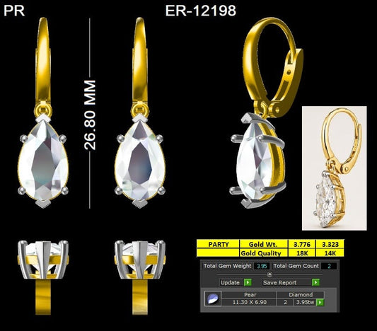 4.03ct Total Weight Pear Lab-Grown Diamond Drop Earrings in 14K Yellow Gold with White Gold Prongs