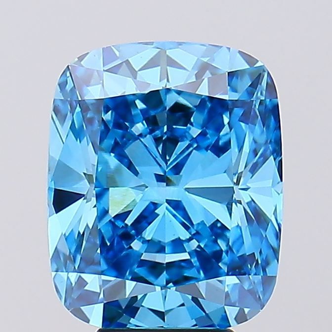 Lab-Grown Cushion Diamond - 6.05 Carats, Fancy Vivid Blue Color, VS1 Clarity - Certified by IGI - Report Number: LG647425044