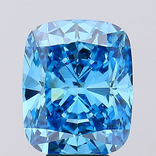 Lab-Grown Cushion Diamond - 6.05 Carats, Fancy Vivid Blue Color, VS1 Clarity - Certified by IGI - Report Number: LG647425044