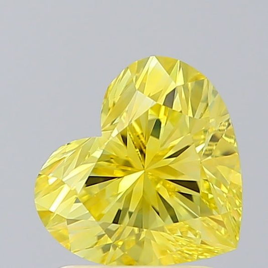 Lab-Grown Heart Diamond - 1.51 Carats, Fancy Vivid Yellow Color, VVS2 Clarity - Certified by IGI - Report Number: LG608365166